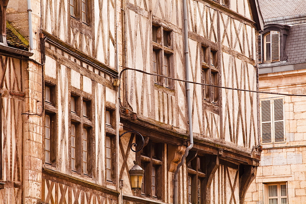 A half timbered house in the old part of Dijon, Burgundy, France, Europe