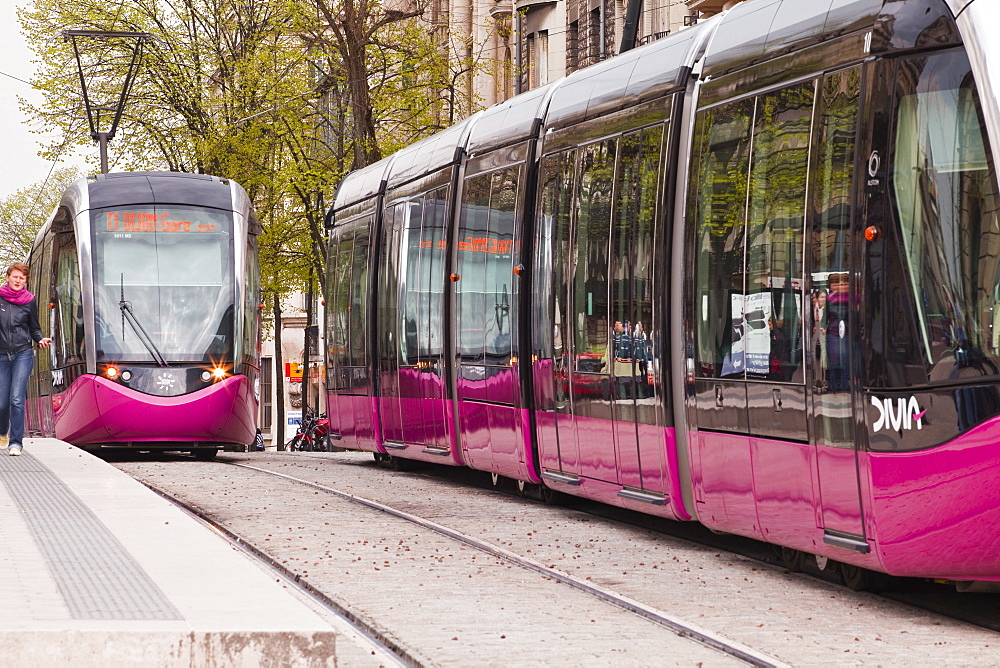 The tram system in the city of Dijon, Burgundy, France, Europe