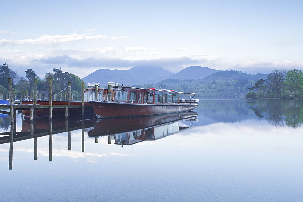 The still waters of Derwent Water in the Lake District National Park, Cumbria, England, United Kingdom, Europe