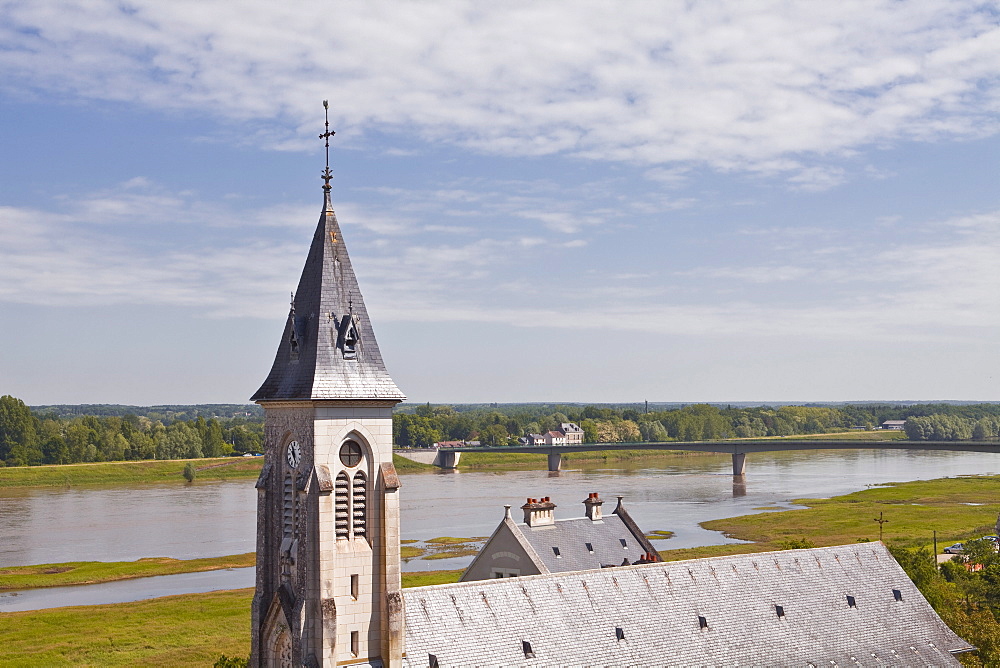 The Eglise Saint Nicolas de Chaumont-sur-Loire with the River Loire behind, Loir-et-Cher, Centre, France, Europe