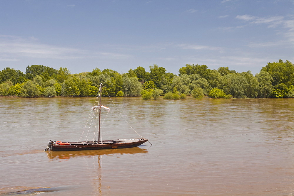 Traditional boat on the River Loire at Chaumont-sur-Loire, Loir-et-Cher, Centre, France, Europe