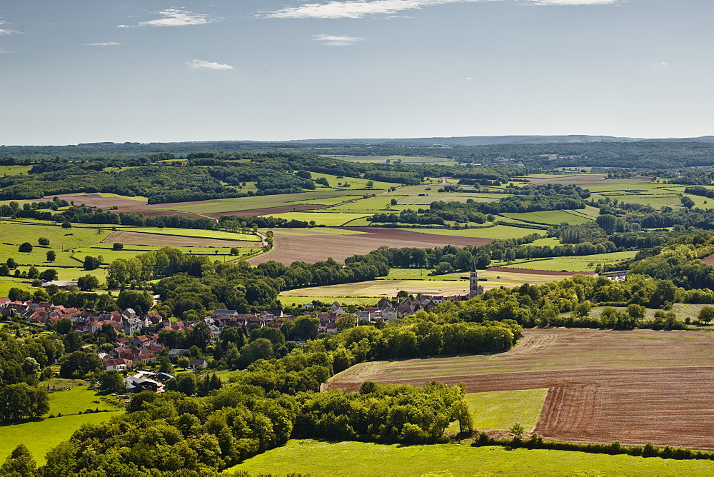 Looking over the landscape of Burgundy and the village of Saint Pere from Vezelay, Burgundy, France, Europe