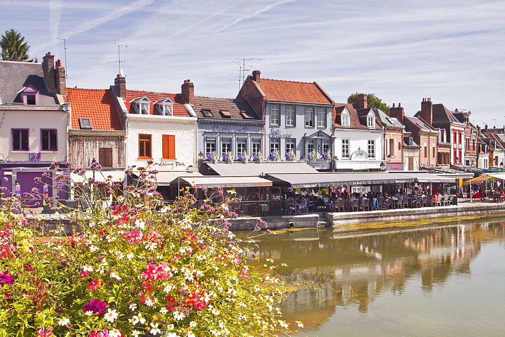 Shops and houses in the Saint Leu district of Amiens, Somme, Picardy, France, Europe