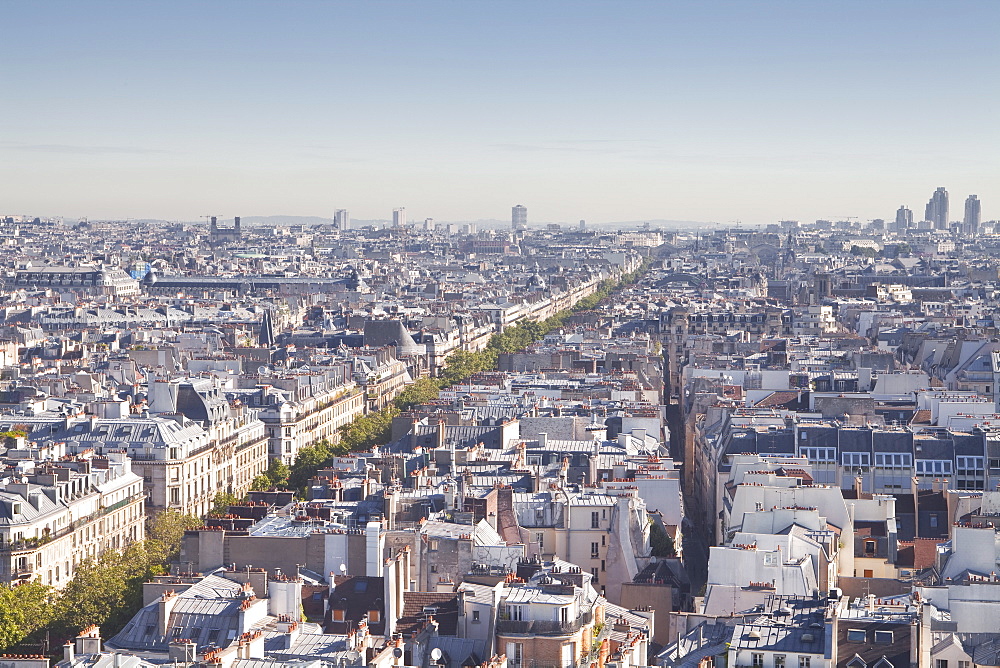 Looking over the rooftops of Paris from Tour Saint Jacques, Paris, France, Europe