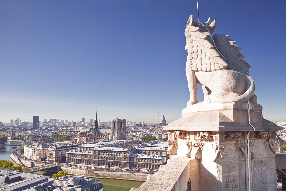 Looking over the rooftops of Paris from Tour Saint Jacques, Paris, France, Europe