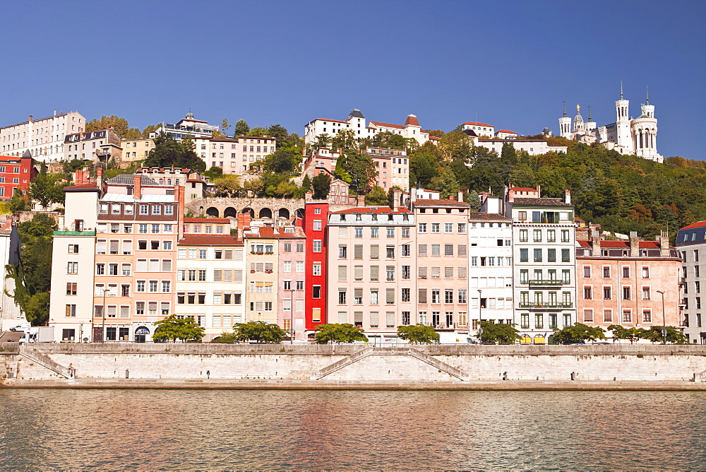 Buildings of Old Lyon and the River Saone, Lyon, Rhone, Rhone-Alpes, France, Europe 