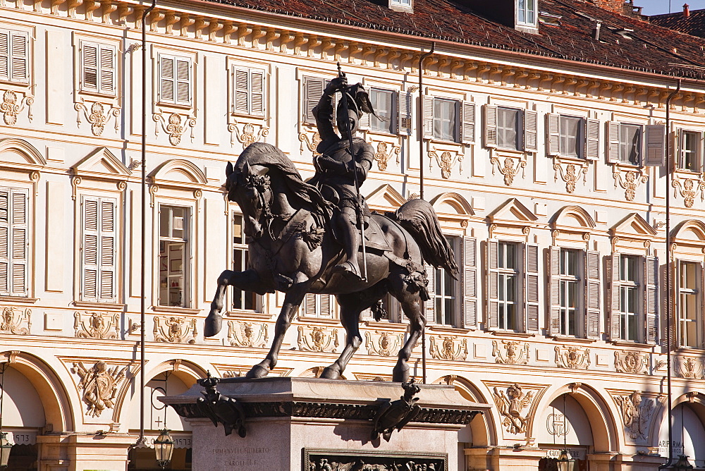 The Caval ed Brons (Bronze Horse) in Piazza San Carlo, Turin, Piedmont, Italy, Europe