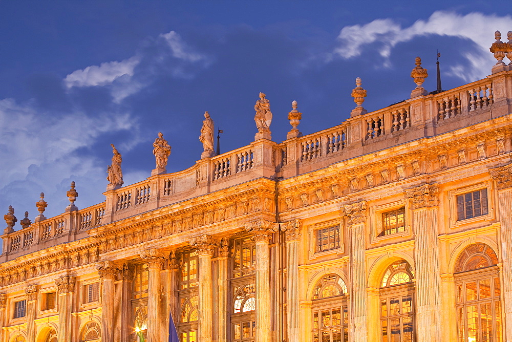 Palazzo Madama lit up at night, Turin, Piedmont, Italy, Europe