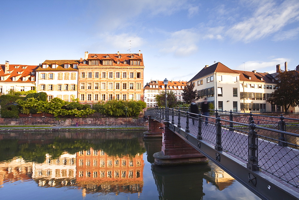 Buildings reflected in the River Ill, Strasbourg, Bas-Rhin, Alsace, France, Europe