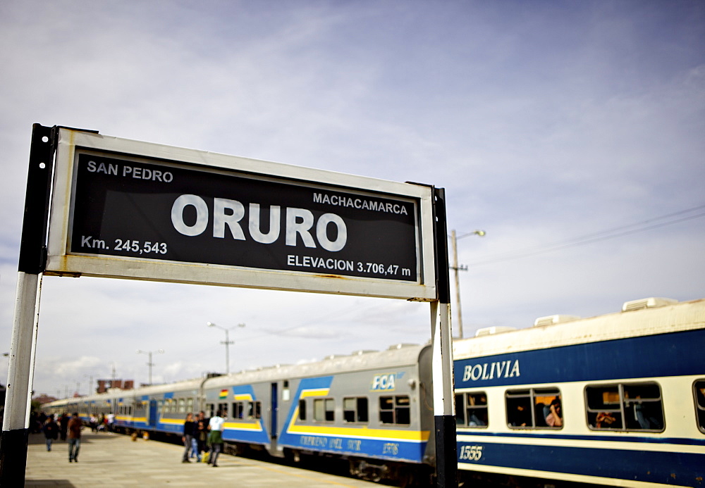 Oruro train and station sign, Bolivia, South America