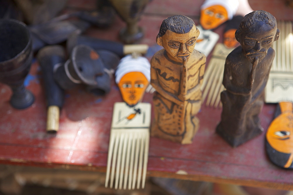 Carved souvenirs for sale, Chencha, Dorze, Ethiopia, Africa