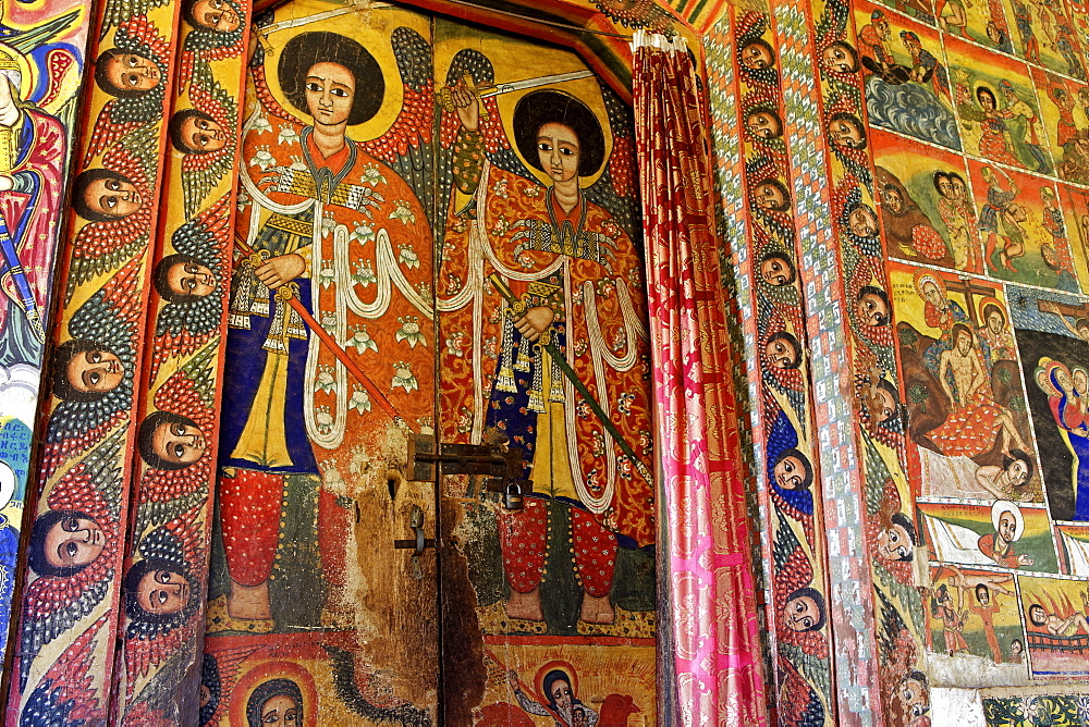 Murals in the the 16th century Christian Monastery and church of Azuwa Maryam, Zege Peninsula, Lake Tana, Ethiopia, Africa