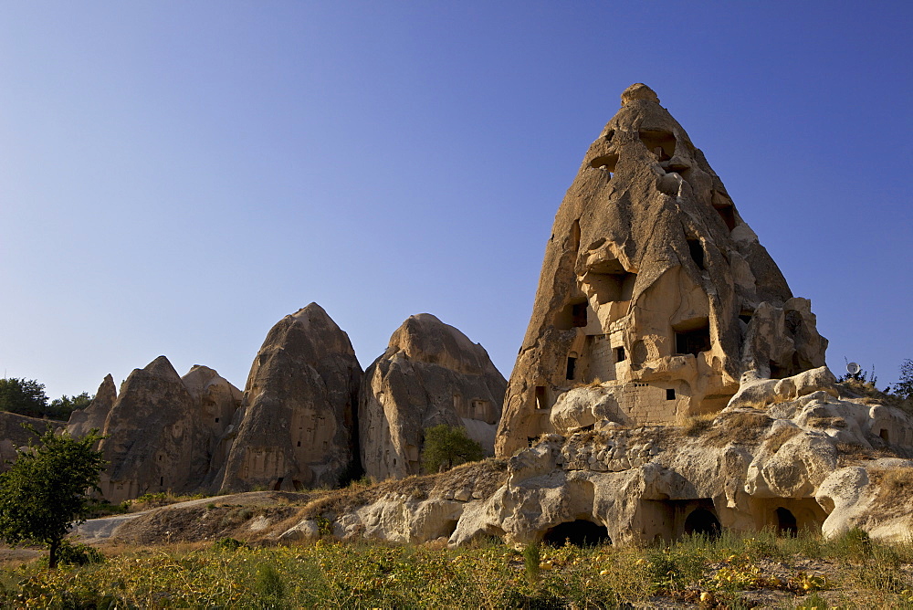 Fairy Chimneys rock formation landscape near Goreme, in Cappadocia, Turkey