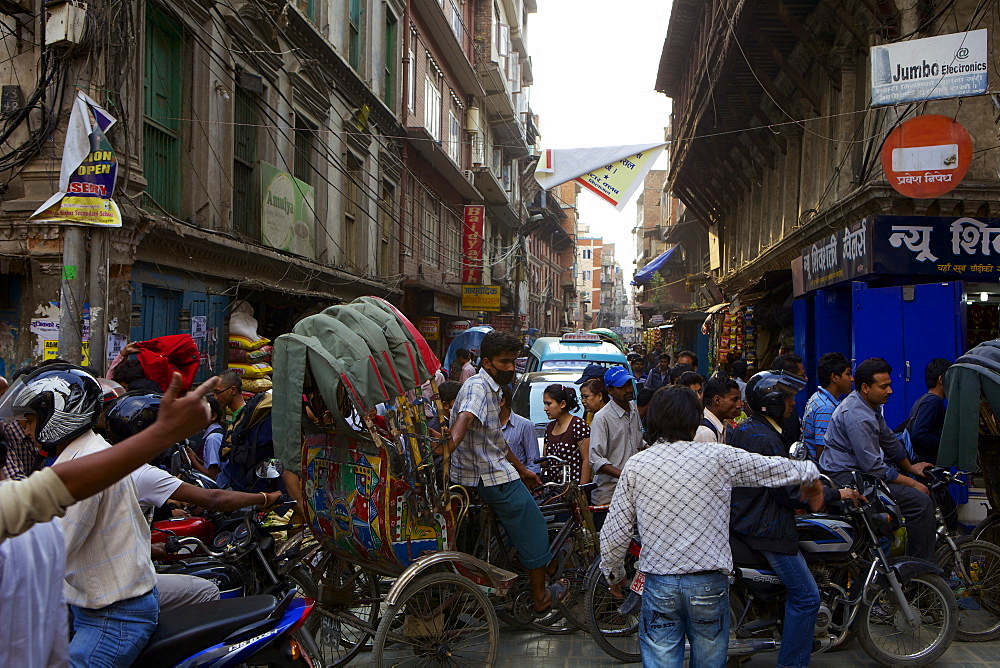 Traffic jam, street scene, Kathmandu, Nepal, Asia