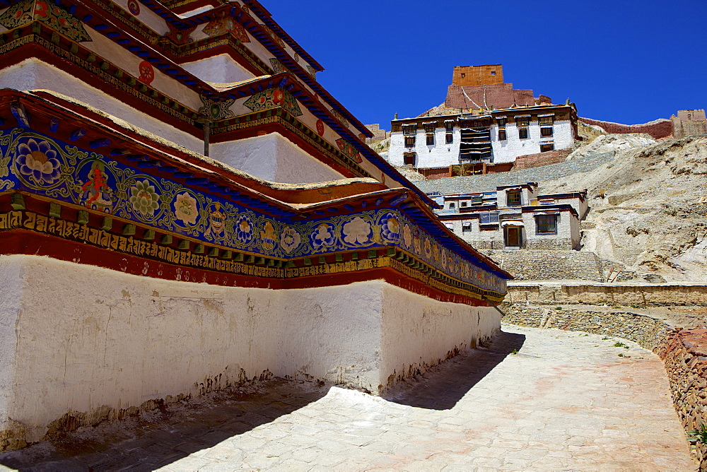 The base of Kumbum chorten (Stupa) in the Palcho Monastery at Gyantse, Tibet, China, Asia