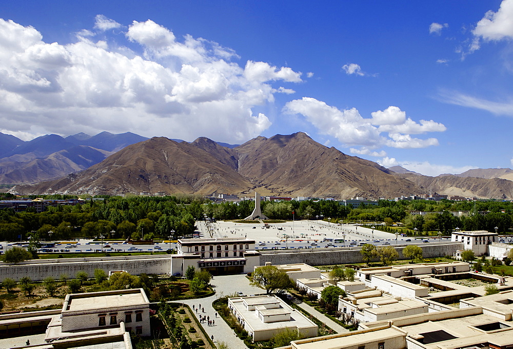 View over the modern Chinese city, Lhasa, Tibet, China, Asia