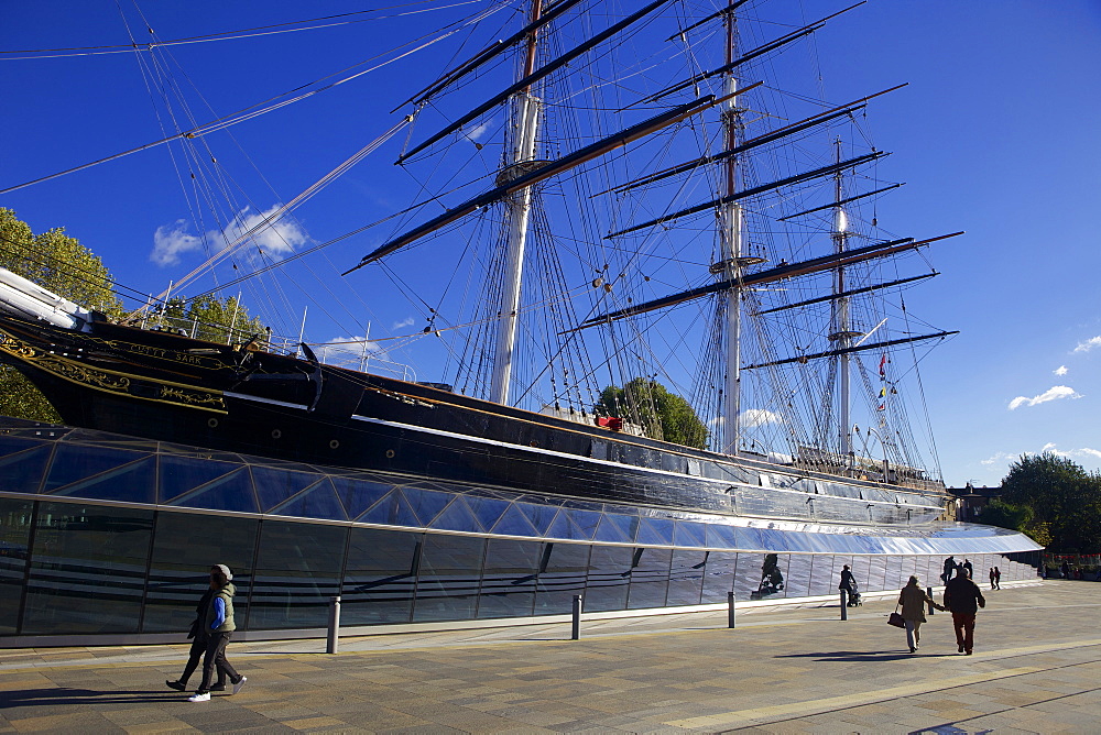 The Cutty Sark, a British Tea Clipper built in 1869 moored near the Thames at Greenwich, London, England, United Kingdom, Europe