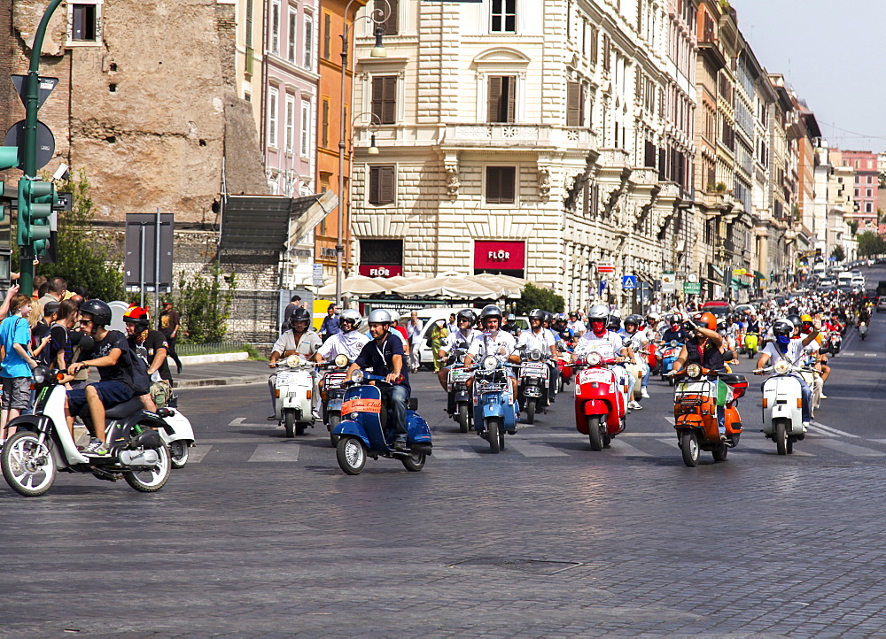 Old Vespa moped through the streets of Rome, Lazio, Italy, Europe