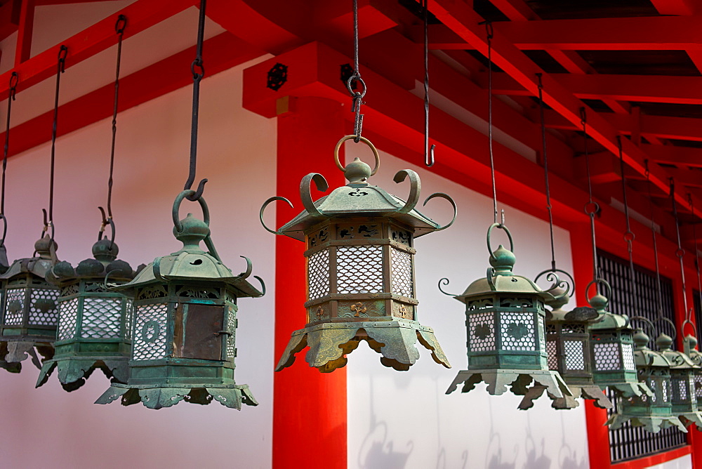 Bronze lanterns at Kasuga Grand shrine (Kasuga-taisha), UNESCO World Heritage Site, Nara Park, Nara, Honshu, Japan, Asia