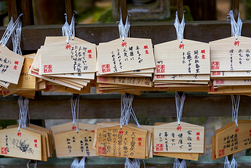 Votives, or prayer tablets, at Kasuga Wakamiya shrine in Nara, Honshu, Japan, Asia