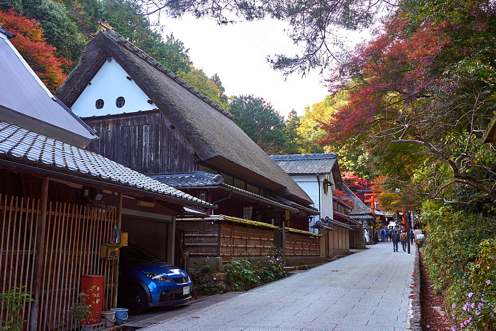 Saga Toriimoto, a narrow preserved historical street in Arashiyama, Kyoto, Japan, Asia