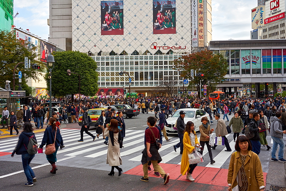 Crowds walking through the Shibuya Crossing, Tokyo, Japan, Asia