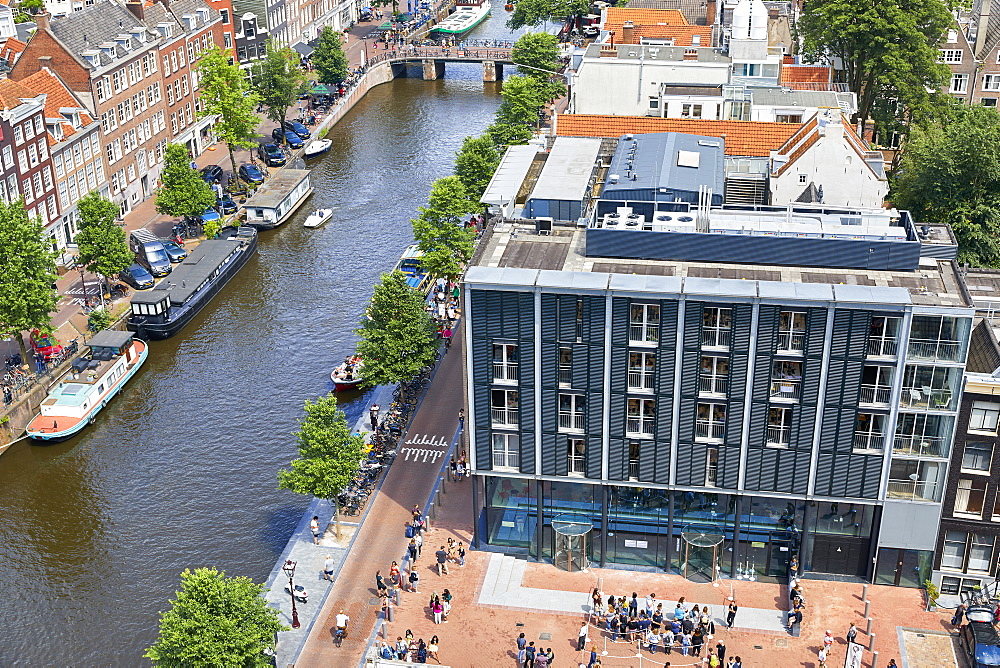 Aerial view of the Anne Frank House in Amsterdam, North Holland, The Netherlands, Europe