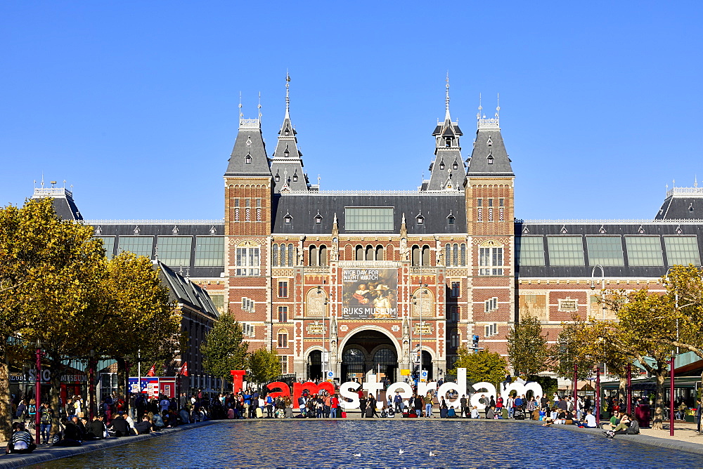 The Rijksmuseum with the IAMSTERDAM sign, Amsterdam, North Holland, The Netherlands, Europe