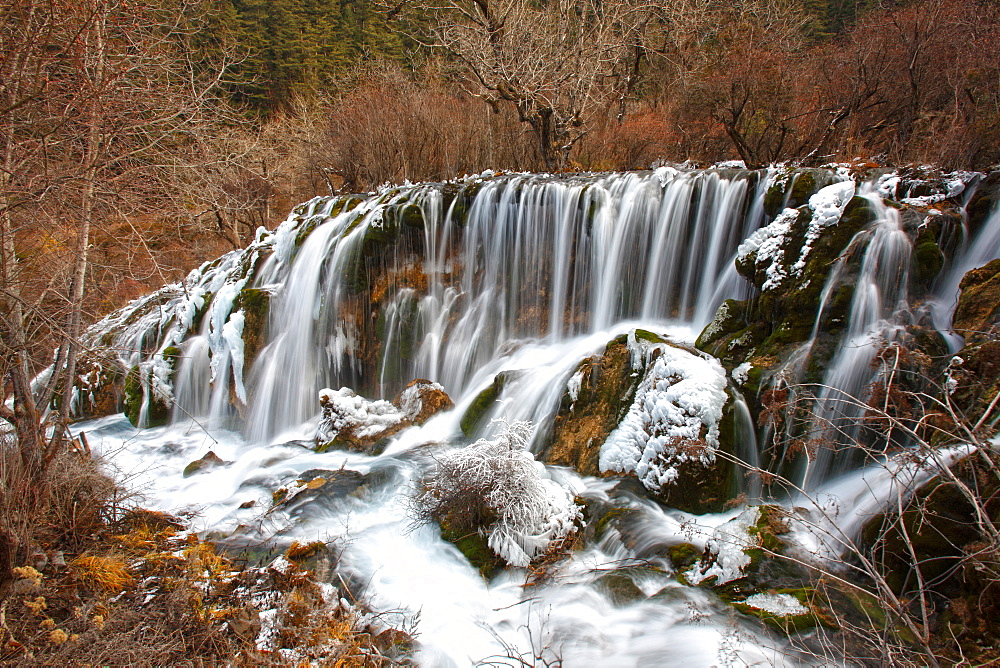 Nuorilang waterfall at Jiuzhaigou valley National Park, Sichuan Province, China. Jiuzhaigou (Nine-Village Gully) is a scenic spot in the northern part of Sichuan Province, China