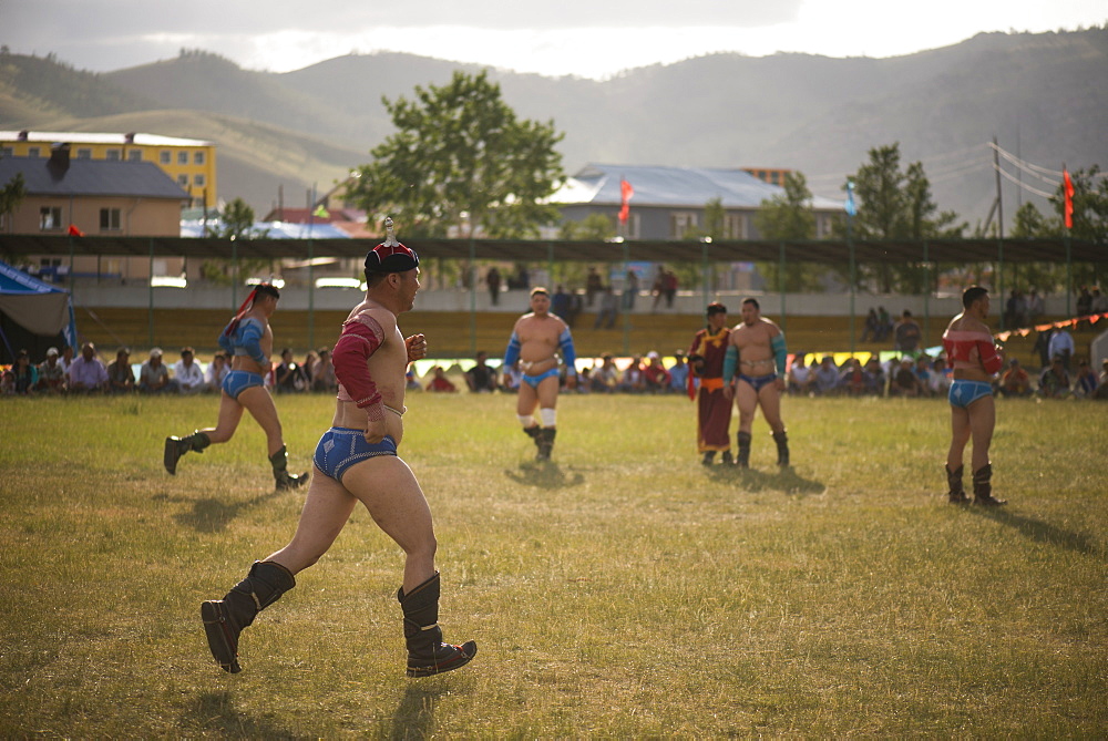 Mongolian wrestlers, Naadam Festival Tsetserleg, Mongolia