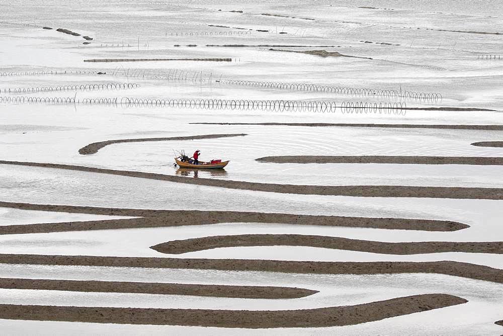 Fish catching, nets in open sea, Xiapu County, Fujiang Province, China