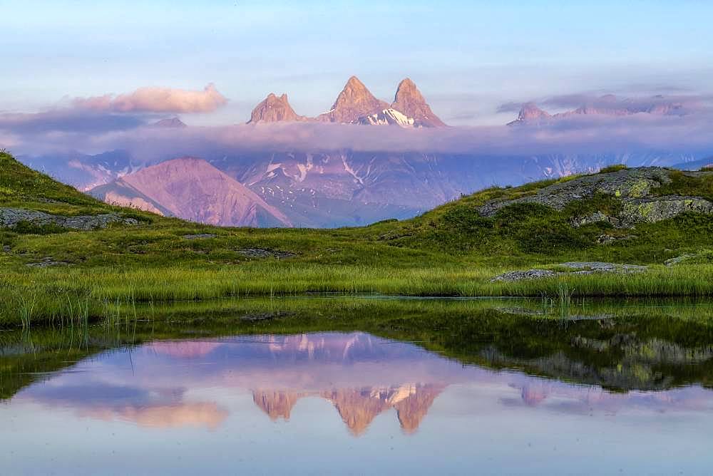 Aiguilles d'Arves and Lake Guichard, Iron Cross Pass, Maurienne, Savoie, Alps, France