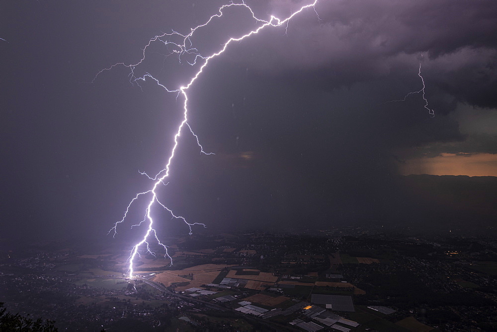 Lightning and impact near Saint-Julien en Genevois during the thunderstorm of the 2019, 25th july 2