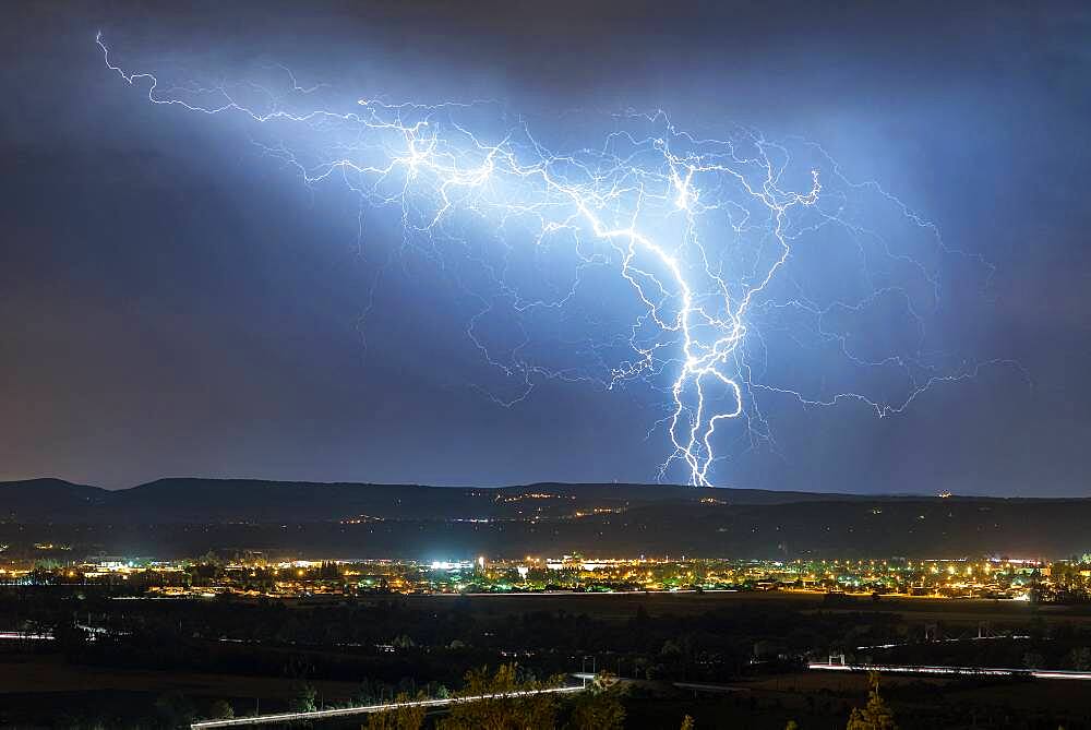 Thunderstorm over the Cevennes during night time, Pierrelatte, Dr?me, France