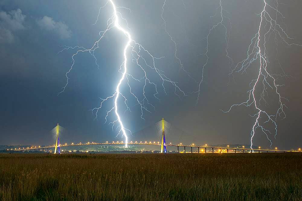 Thunderstorm over Le Havre and Normandy viaduct, France