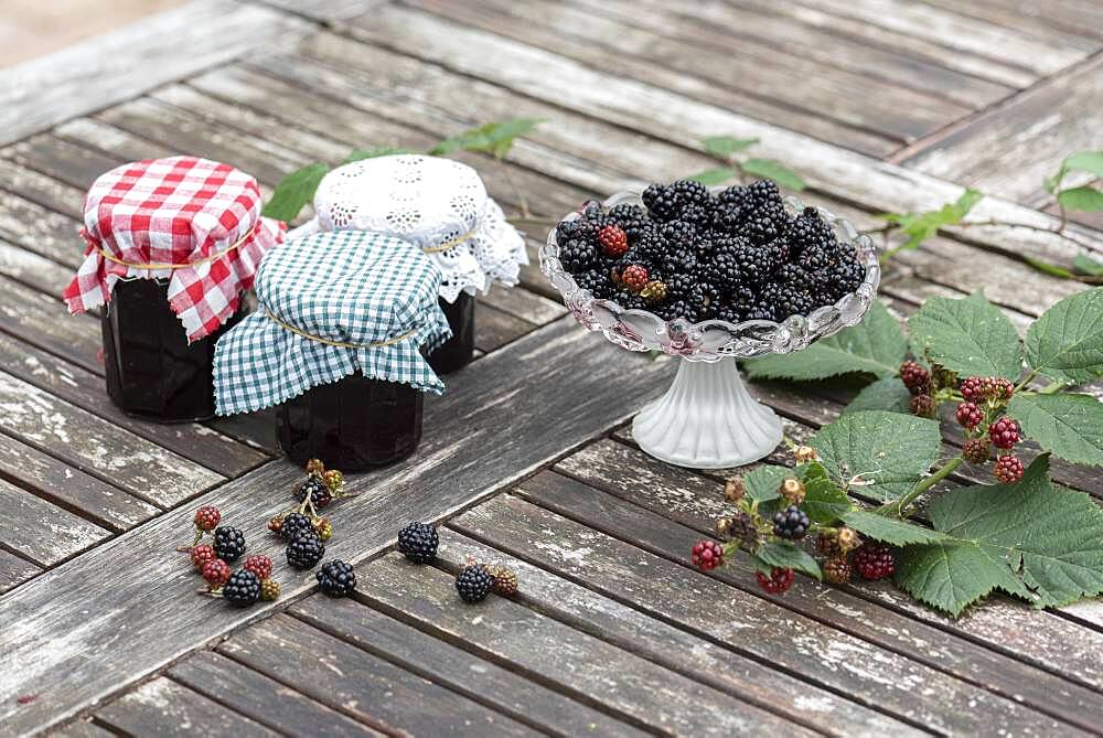 Making an old-fashioned blackberry jam in summer