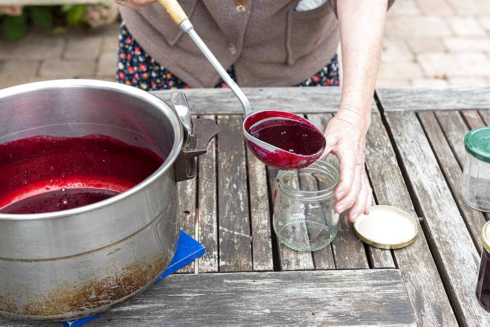 Making an old-fashioned blackberry jam in summer