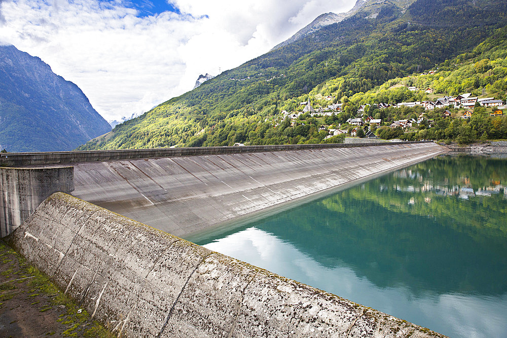 Verney dam and village of Allemont, Isere, France