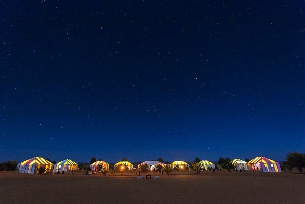 Hayma camp at night, Merzouga, Morocco, Sahara desert