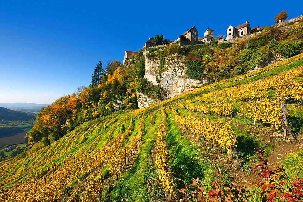 Chateau-Chalon, 'Most beautiful village in France', AOC vineyard, capital of Vin Jaune, Jura, France