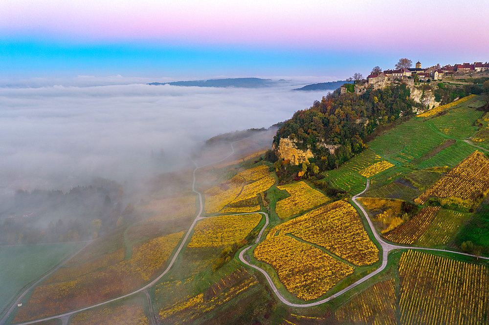 Chateau-Chalon, 'Most beautiful village in France', AOC vineyard, capital of Vin Jaune, Jura, France