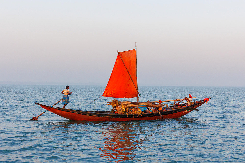 Local fishing boat on a Sunderbans inlet, Sunderbans, Ganges Delta, Bay of Bengal, India