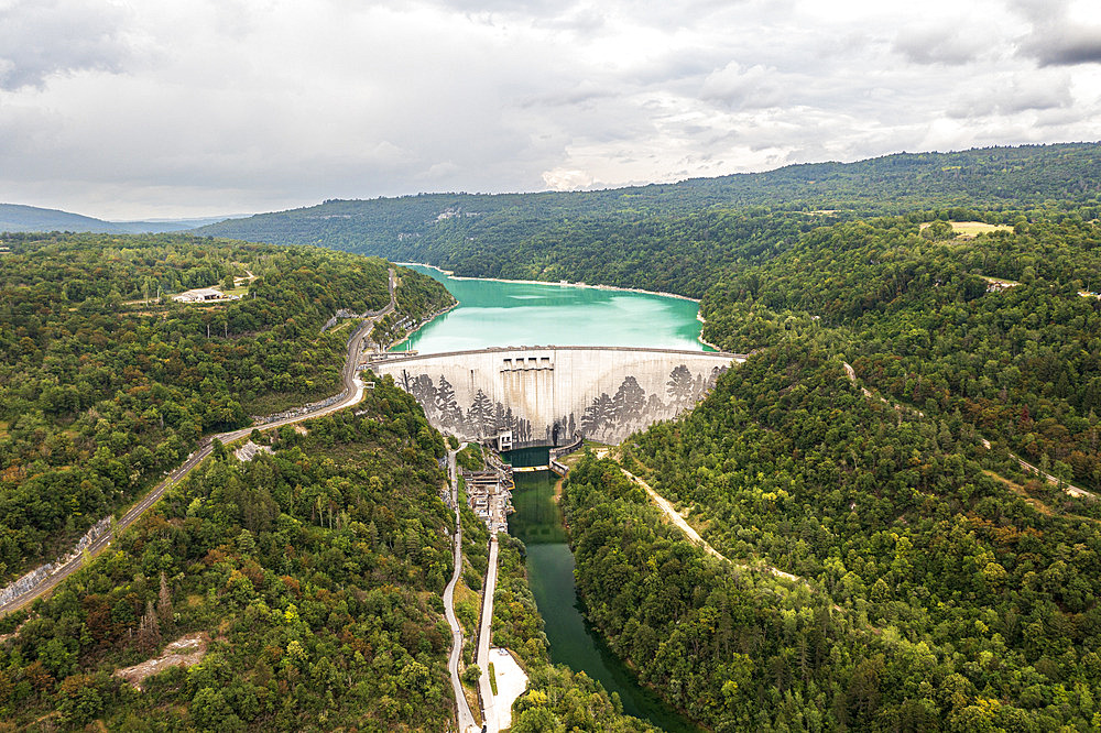 Vouglans dam on the Ain river in summer, Jura, France