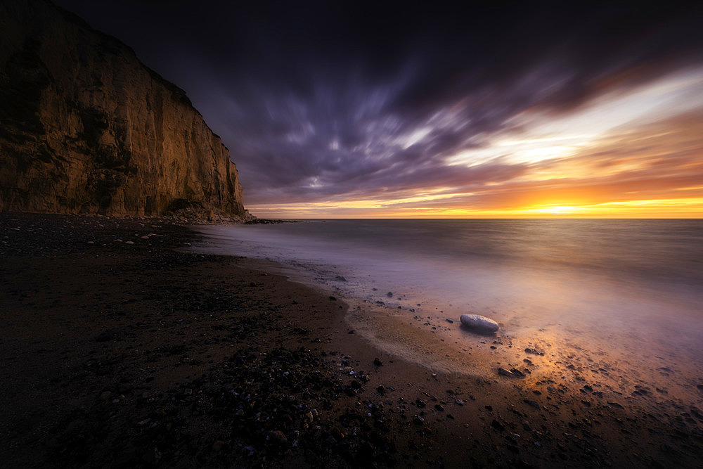 Sunset at the foot of the cliffs at Ault, Somme, Picardie, France