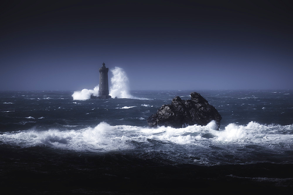 Storm Mathis in March 2023 at Phare du Four, Finistere, Brittany, France