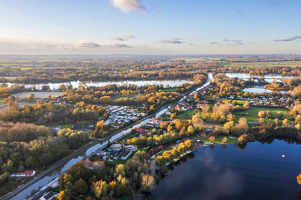 Lake d'Ardres overflows following intense rainfall, Pas-de-Calais, France, November 2023