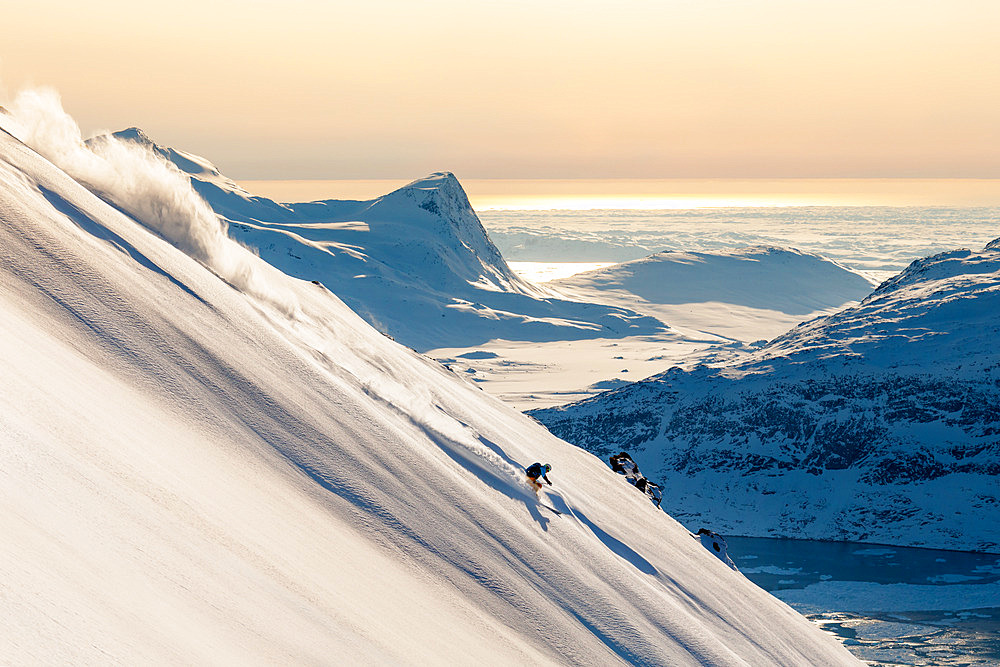 Skier in Nuuk fjord, Greenland