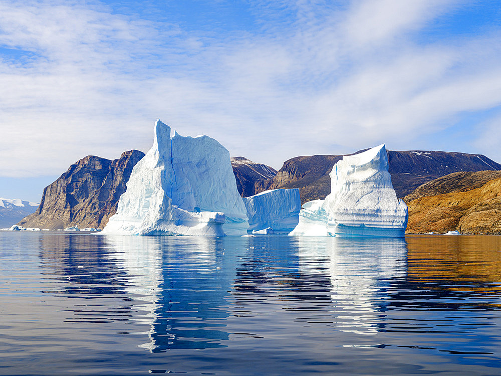 Landscape with icebergs in the Uummannaq Fjord System in the northwest of Greenland, north of the polar circle. north america, Greenland, danish territory, summer