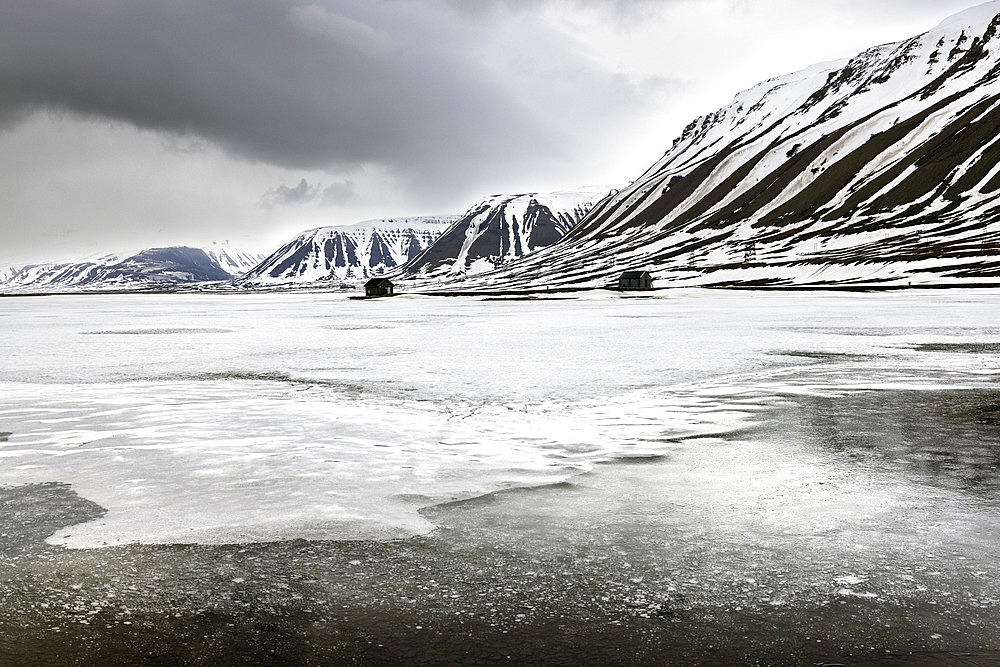 Landscape of Svalbard in Norway, also known as Spitsbergen. This territory stretches from latitude 75 to 80 degrees to the pack ice a few hundred kilometers from the North Pole.