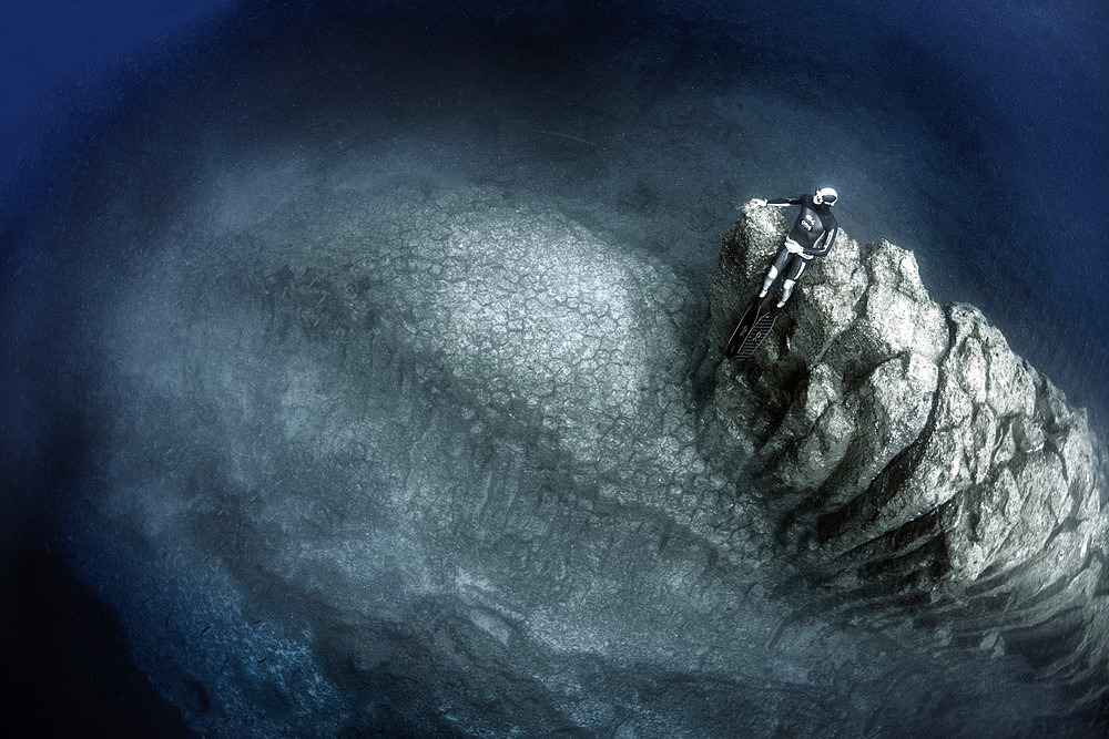 Volcanic underwater beds, Tenerife. The image shows the top of an underwater mountain formed by basaltic columns;columnar disjunction. Canary Islands.